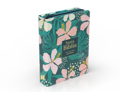 Image of Biblia RVR 1960 Compacta Letra Grande 11 puntos Símil Piel Flores Tropicales con Cierre e Índice