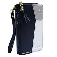 Image of Biblia RVR 1960 Chequera Negro Beige Blanco Símil Piel con Índice y Cierre