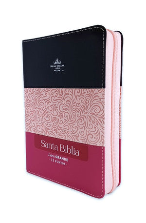 Biblia RVR 1960 Letra Grande Compacta 11 puntos Tricolor Negro Rosa Fucsia Símil Piel con Índice con Cierre