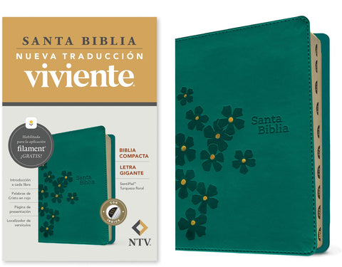 Image of Biblia NTV Compacta Letra Gigante con Filament Símil Piel Turquesa Floral Índice Letra Roja