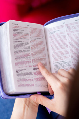 Image of Biblia NBLA Edición Versificada Tamaño Bolsillo Piel Morado Cierre Palabras de Jesús en Rojo Comfort Print