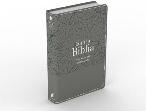 Image of Biblia RVR 1960 Letra Grande Tamaño Manual Símil Piel Flores Gris
