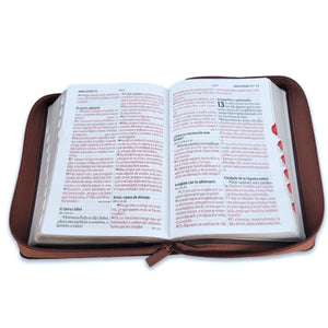 Biblia RVR 1960 Compacta Tricolor Marrón Ichtus Símil Piel con Índice y Cierre