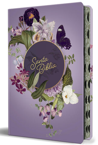 Image of Biblia RVR 1960 Letra Gigante Tapa Dura Flores Moradas Cantos Pintado Índice