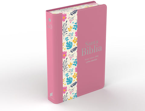 Image of Biblia RVR 1960 Letra Grande Tamaño Manual Símil Piel DuoTone Rosa Oscuro Flores