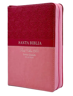 Biblia RVR 1960 Letra Grande Tamaño Manual Bifloral Rosa Símil Piel