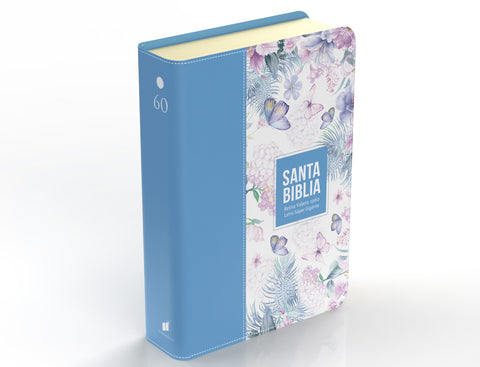 Image of Biblia RVR 1960 Letra Súper Gigante Símil Piel Mariposas Azul Acero Claro