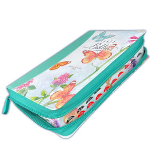 Biblia RVR 1960 Letra Grande Tamaño Manual Floral Mariposas Símil Piel con Índice y Cierre