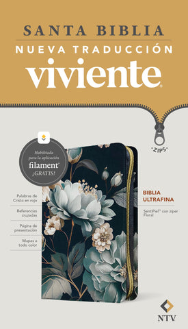 Image of Biblia NTV Ultrafina con Filament Floral Símil Piel con Cierre