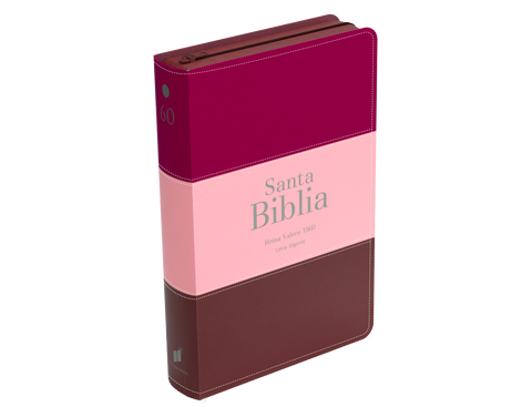 Image of Biblia RVR 1960 Letra Gigante 14 puntos Símil Piel Tricolor Fucsia Rosado Rojo Granate con Cierre e Índice