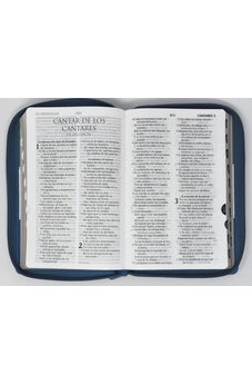 Image of Biblia RVR 1960 Letra Grande Tamaño Manual Tricolor Gris Crema Azúl con Cierre con Índice