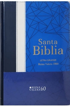 Image of Biblia RVR 1960 Letra Grande Tamaño Manual Tricolor Azúl Crema Azúl Marino con Cierre con Índice