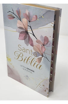 Biblia RVR 1960 Letra Grande Tamaño Manual Tapa Flex Pastel Rama Flores con Índice