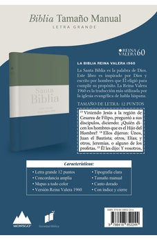 Image of Biblia RVR 1960 Letra Grande Tamaño Manual Tricolor Gris Crema Azúl con Cierre con Índice