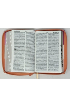 Image of Biblia RVR 1960 Letra Grande Tamaño Manual Tricolor Guinda Crema Melón con Cierre con Índice