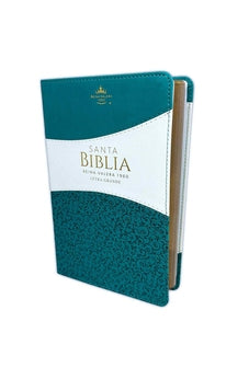 Biblia RVR 1960 Letra Grande Tamaño Manual Símil Piel Turquesa Blanco