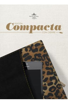 Image of Biblia RVR 1960 Compacta con Cierre Negro Leopardo con Cierre Símil Piel