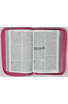 Image of Biblia RVR 1960 de Promesas Letra Grande Tamaño Manual Rosada Flores Simil Piel con Cierre