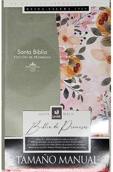 Biblia RVR 1960 de Promesas Letra Grande Tamaño Manual Verde Flores Simil Piel con Cierre