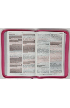 Image of Biblia RVR 1960 de Promesas Letra Gigante Rosada Flores Simil Piel con Cierre