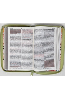 Image of Biblia RVR 1960 de Promesas Letra Grande Tamaño Manual Verde Flores Simil Piel con Cierre