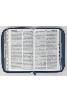 Image of Biblia RVR 1960 Letra Grande Tamaño Manual Tricolor Gris Crema Azúl con Cierre con Índice